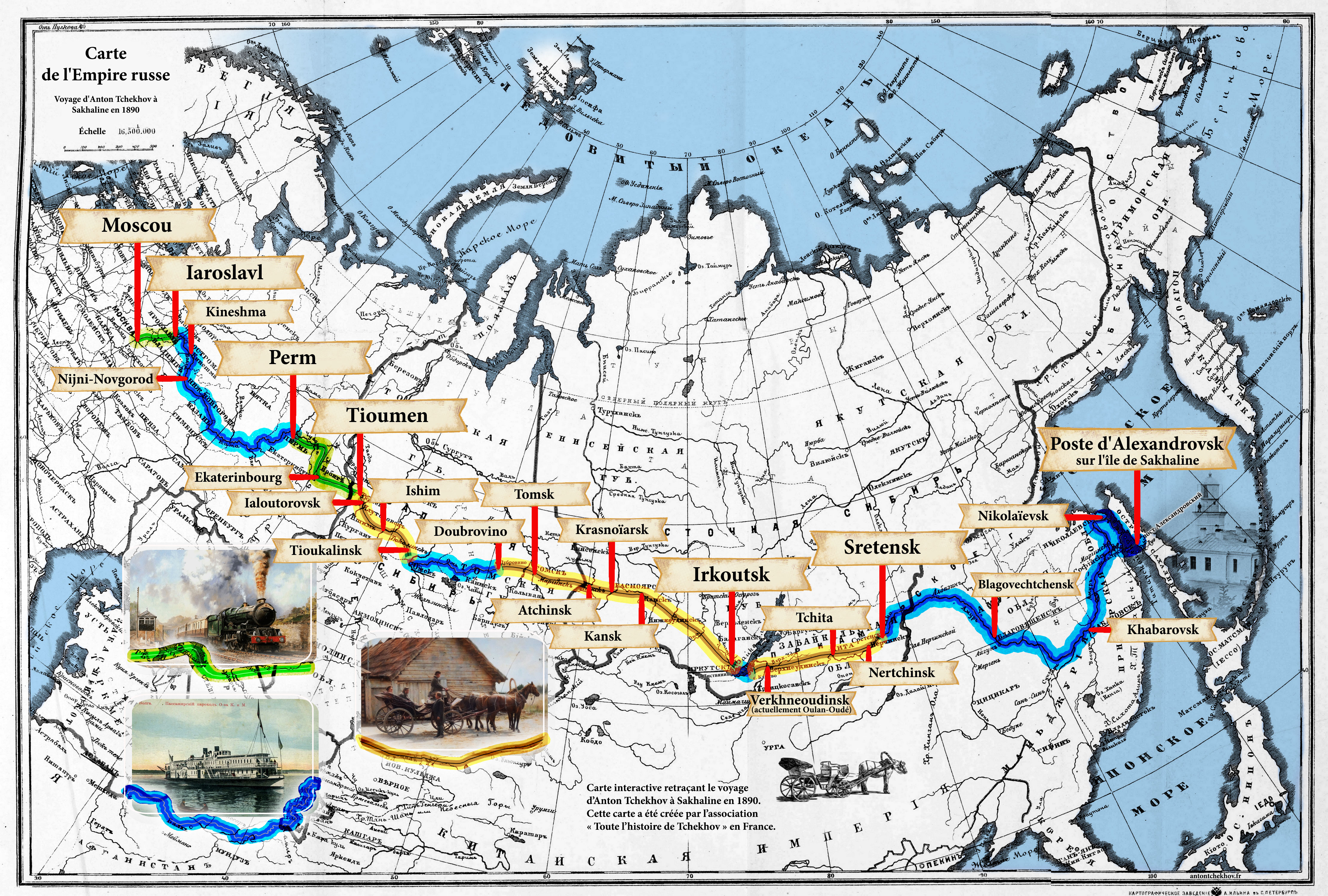 Carte du voyage de Tchekhov à Sakhaline